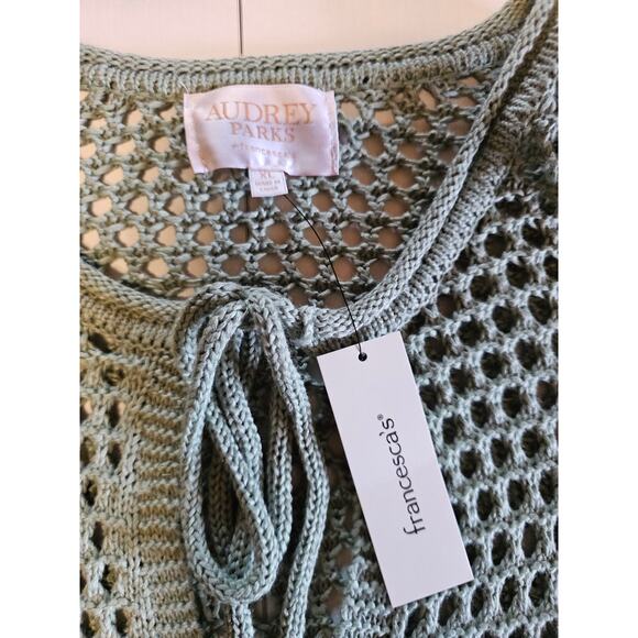 Francesca's Audrey Parks Mint Green Gray Boxy Crochet Cotton Boho Top XL 3834 - Picture 3 of 9